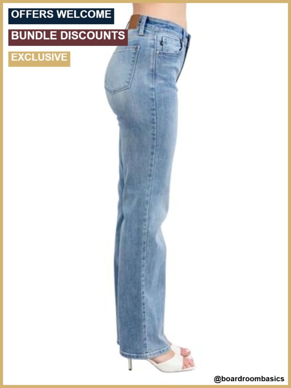 High-Rise Straight Leg Dad Jeans 90s Retro Denim Stretchable - Picture 3 of 4